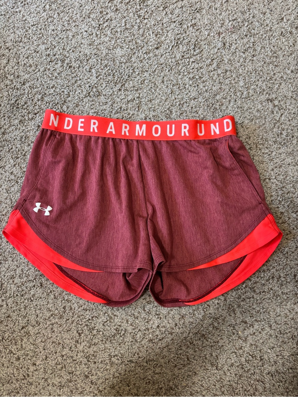 Under Armour Women's Maroon Shorts with Red Trim